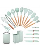 Комплект кухненски прибори от 33 части със стойка, силикон за храна и дърво